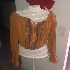 Papaya Mustard Embroidered Crop Top - medium